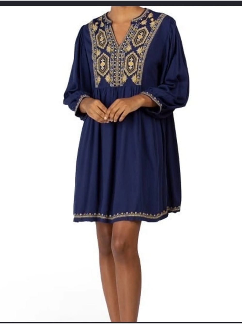 SOLITAIRE Boho Embroidered Yoke Front Embroidered Tinic/Dress Small